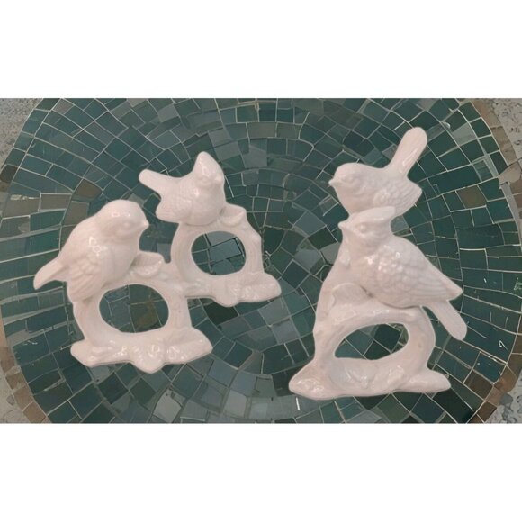 Fitz and Floyd Vintage 1970s Porcelain White Birds Napkin Rings Set of 4 Japan - Picture 7 of 12